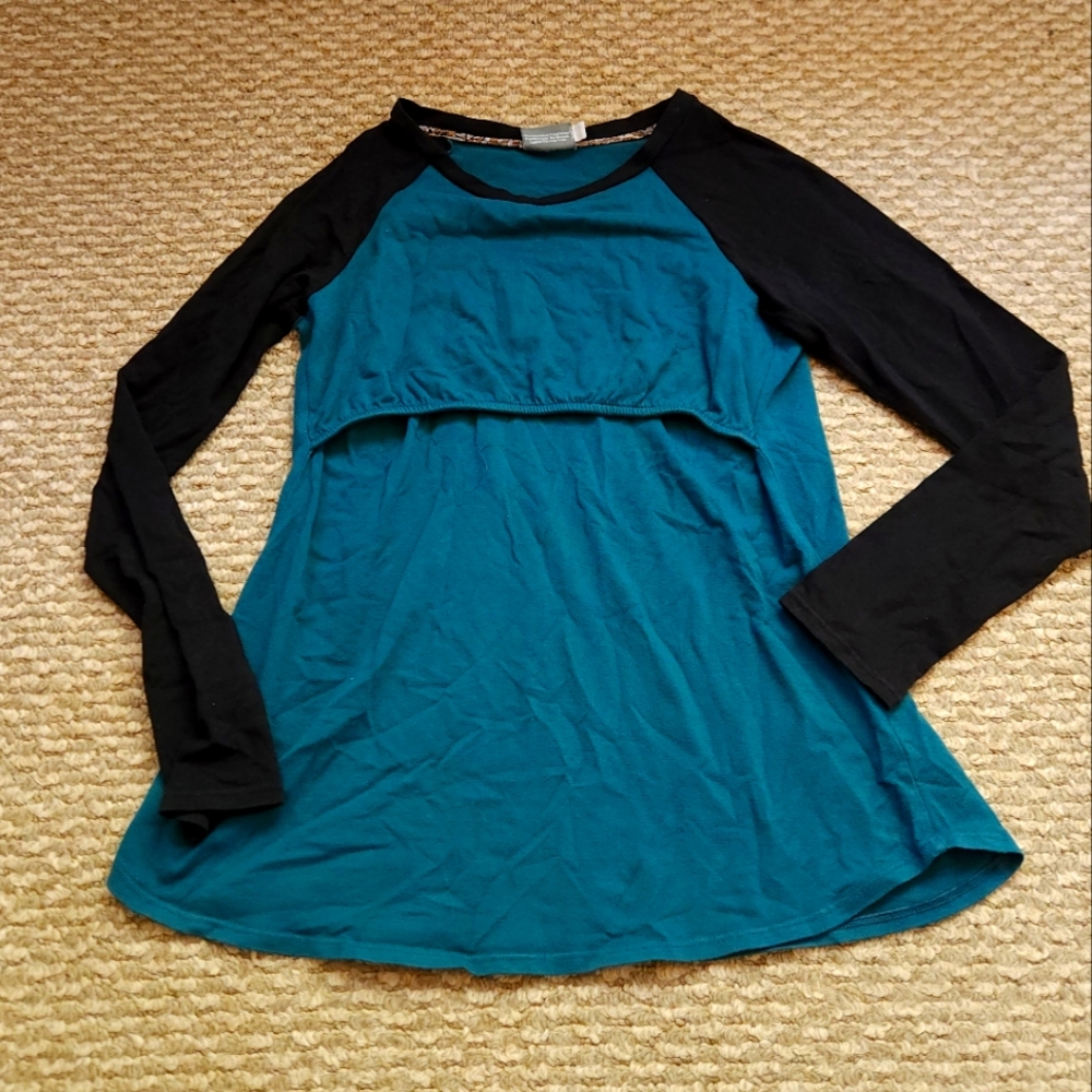 Teal and Black Women's Long Sleeve Nursing Top